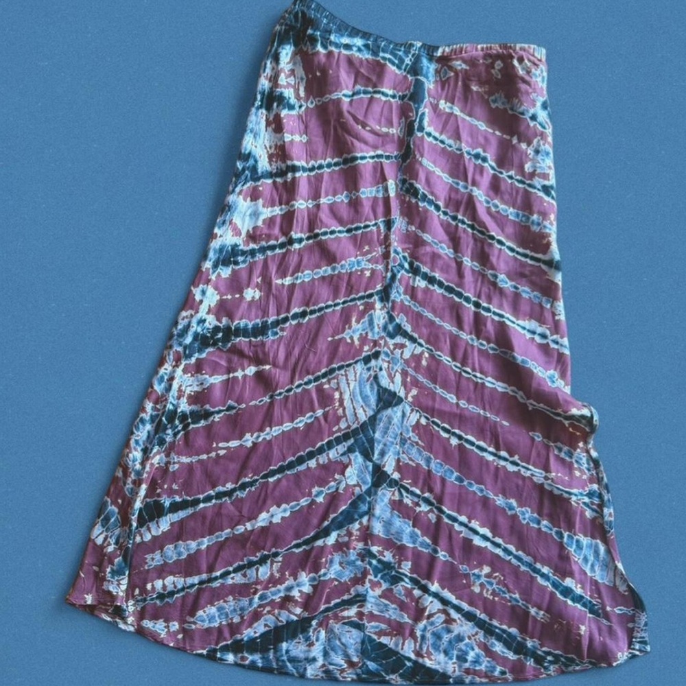 Satin Mauve and Blue Midi Skirt